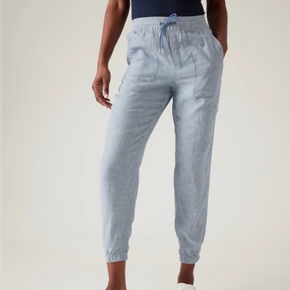 Athleta linen joggers Light Blue pants drawstring pull on size 20 pockets